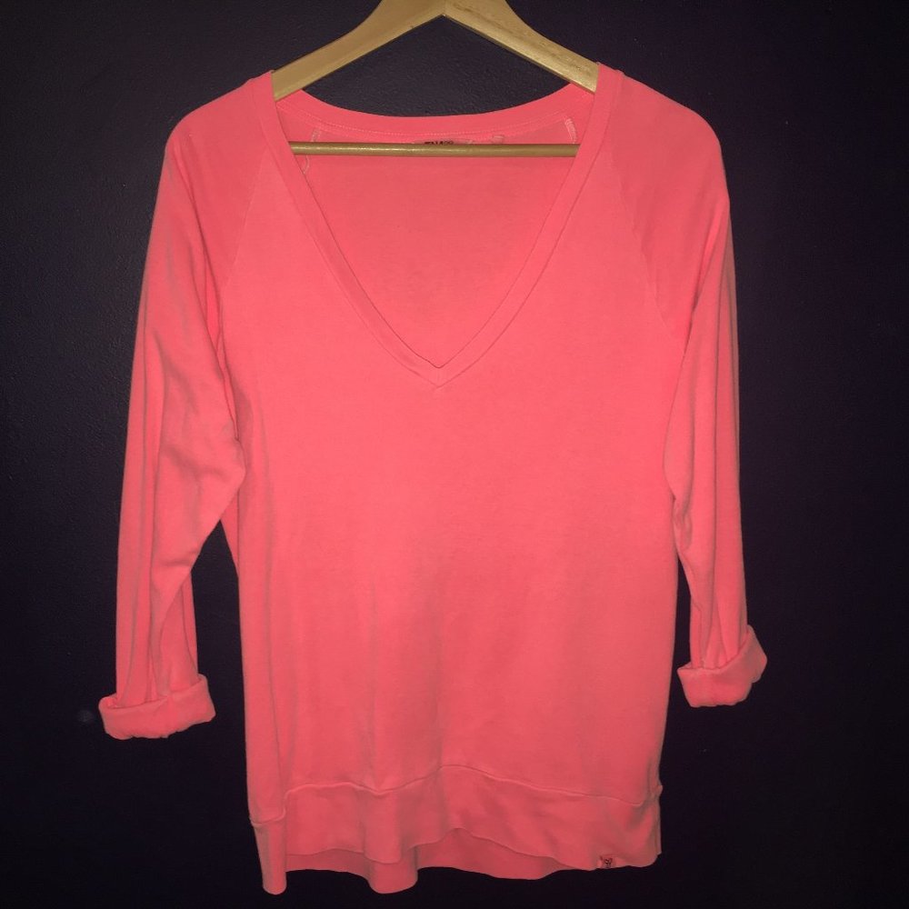 TNA Rolled Sleeve Deep V Neck Loose Sweatshirt